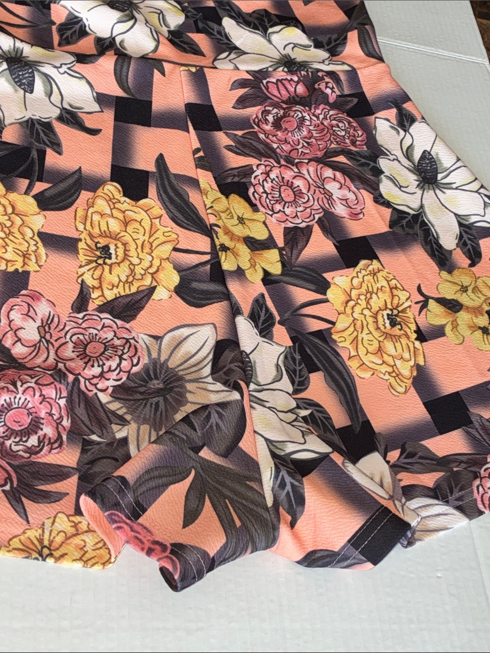 Floral Peach & Black Tie-Front Romper Shorts - Picture 14 of 14